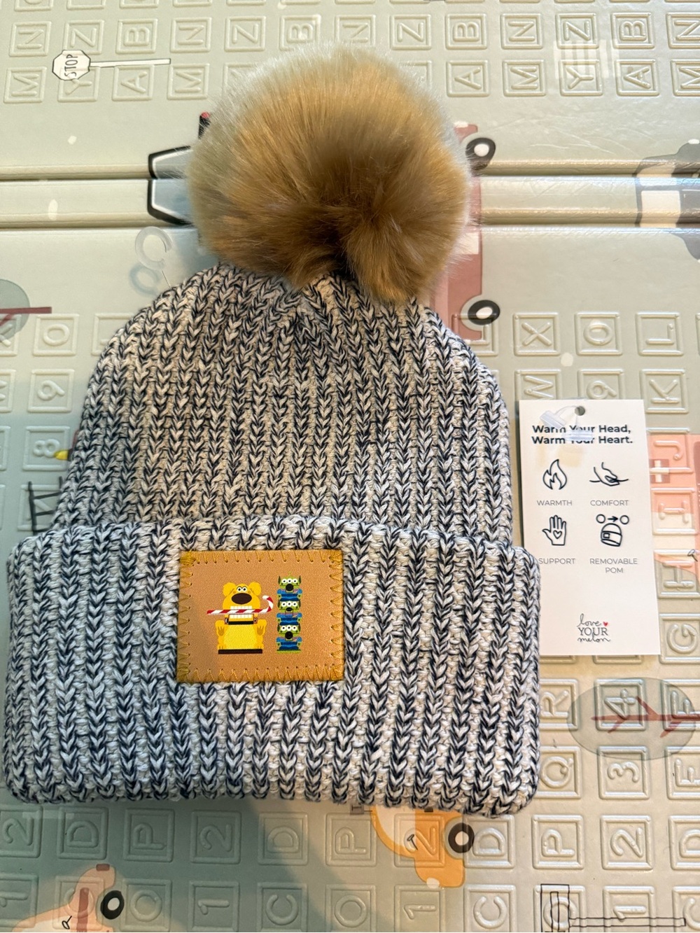 Love Your Melon Knit Beanie with Faux-Fur Pom, NWT